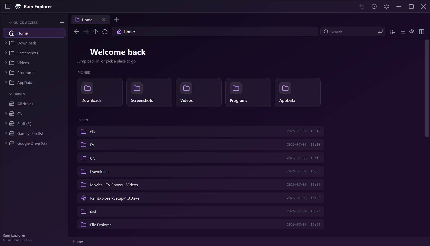 Rain Explorer Interface Overview